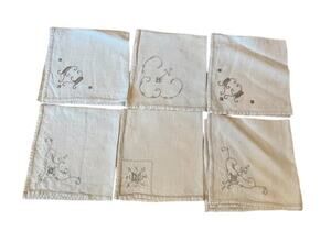 Set of 6 napkins Vintage with Different embroidery On Most Beige & Tan